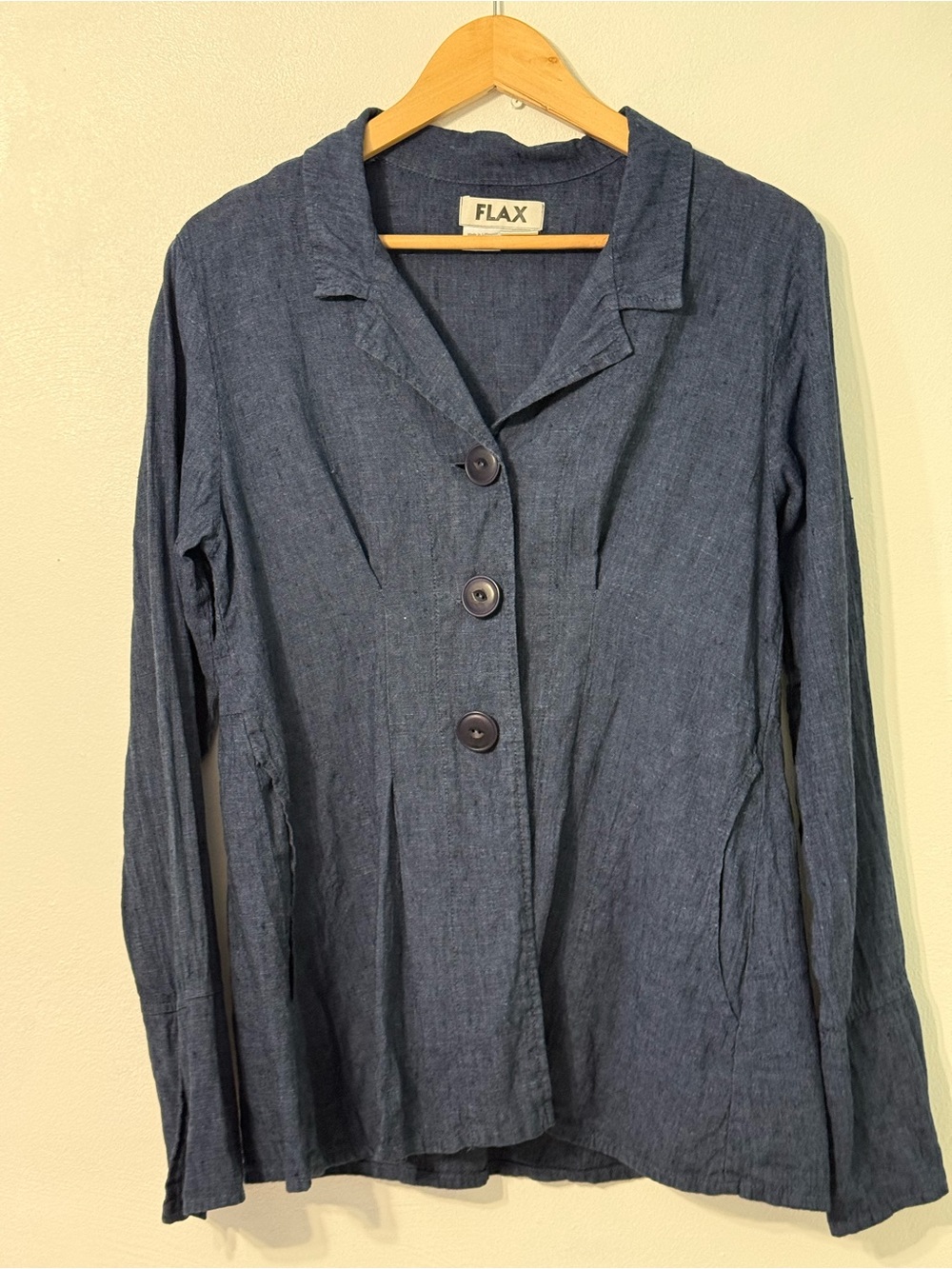 Flax Indigo Linen Button-Down Jacket with pockets size small